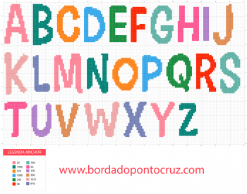 alfabeto colorido infantil em ponto cruz 30 de Altura