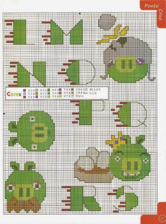 Angry Birds alfabeto 03 em ponto cruz